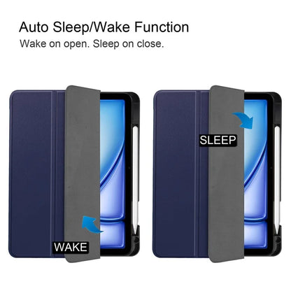 For iPad Air 11 (2024) Case Tri-fold Stand Protective Tablet Cover with Pen Slot