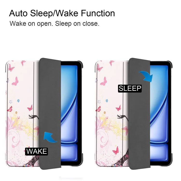 For iPad Air 11 (2024) Case Trifold Stand Pattern Auto Wake /  Sleep Tablet Cover