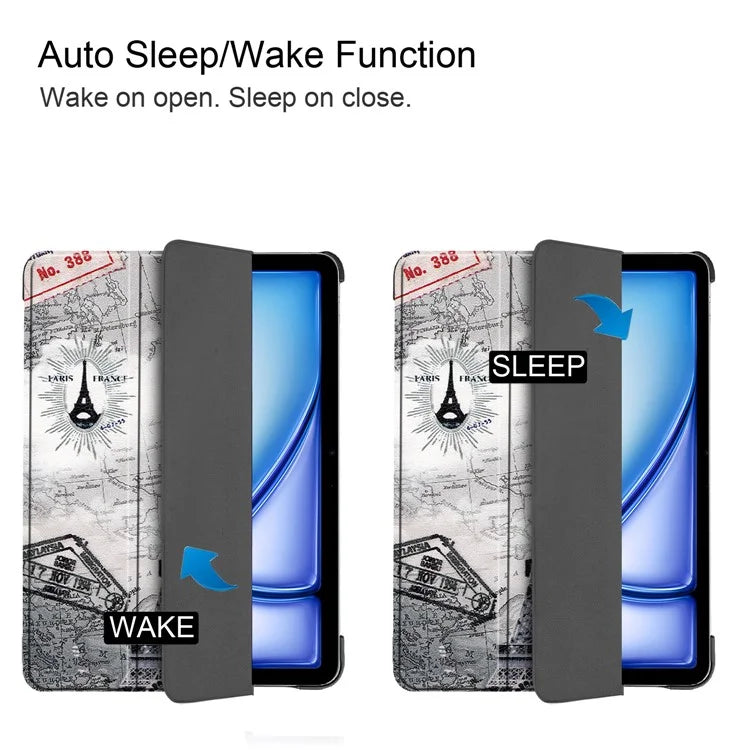 For iPad Air 11 (2024) Case Trifold Stand Pattern Auto Wake /  Sleep Tablet Cover