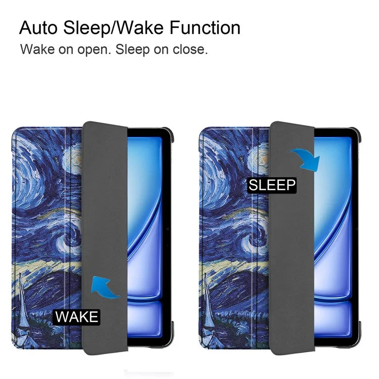 For iPad Air 11 (2024) Case Trifold Stand Pattern Auto Wake /  Sleep Tablet Cover