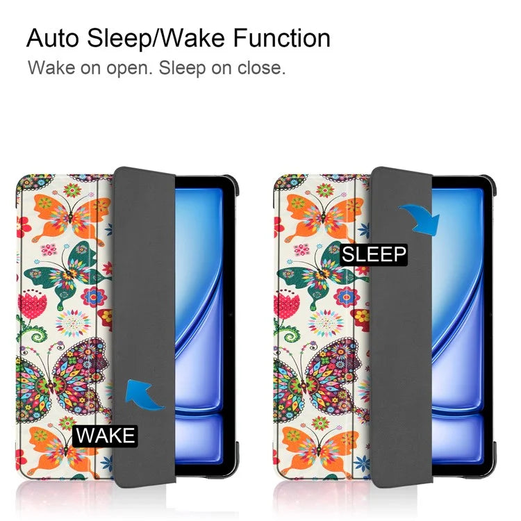 For iPad Air 11 (2024) Case Trifold Stand Pattern Auto Wake /  Sleep Tablet Cover