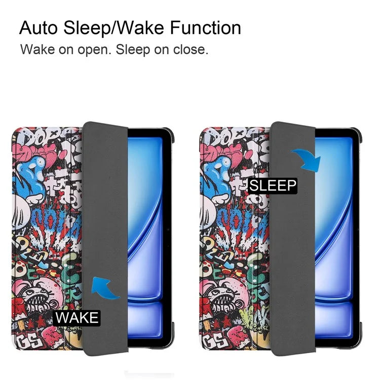 For iPad Air 11 (2024) Case Trifold Stand Pattern Auto Wake /  Sleep Tablet Cover