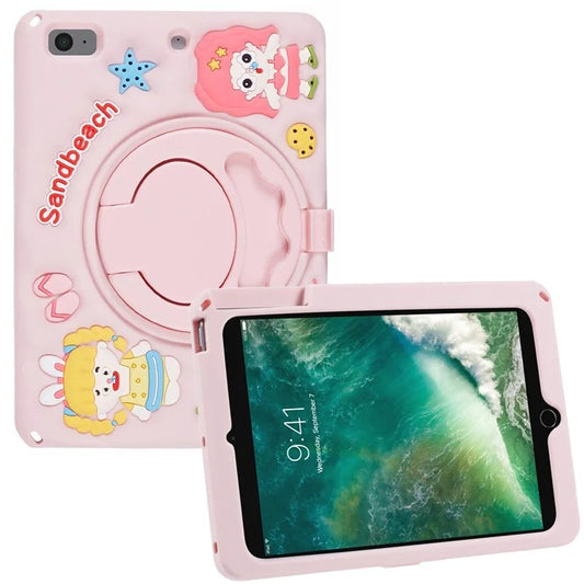 For iPad mini (2019) 7.9 inch / mini 4 / mini 3 / Mini 2 / Mini Silicone Case Kickstand Sandbeach Girl Pattern Tablet Cover