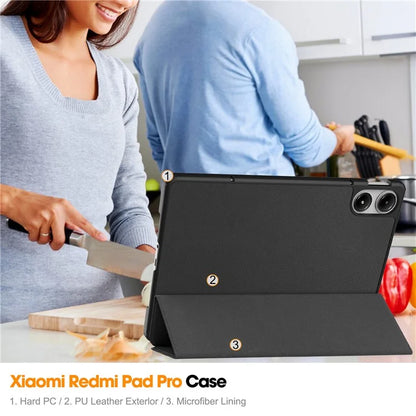 For Xiaomi Redmi Pad Pro / Redmi Pad Pro 5G / Poco Pad Case Tri-Fold Stand Leather Tablet Cover with Auto Wake / Sleep