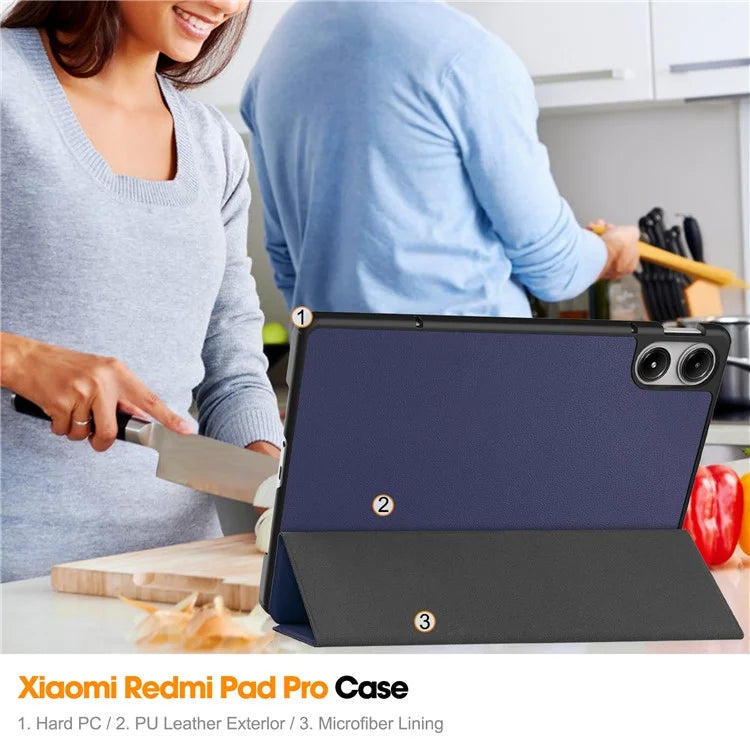 For Xiaomi Redmi Pad Pro / Redmi Pad Pro 5G / Poco Pad Case Tri-Fold Stand Leather Tablet Cover with Auto Wake / Sleep