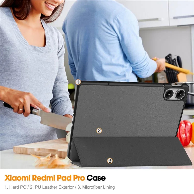 For Xiaomi Redmi Pad Pro / Redmi Pad Pro 5G / Poco Pad Case Tri-Fold Stand Leather Tablet Cover with Auto Wake / Sleep