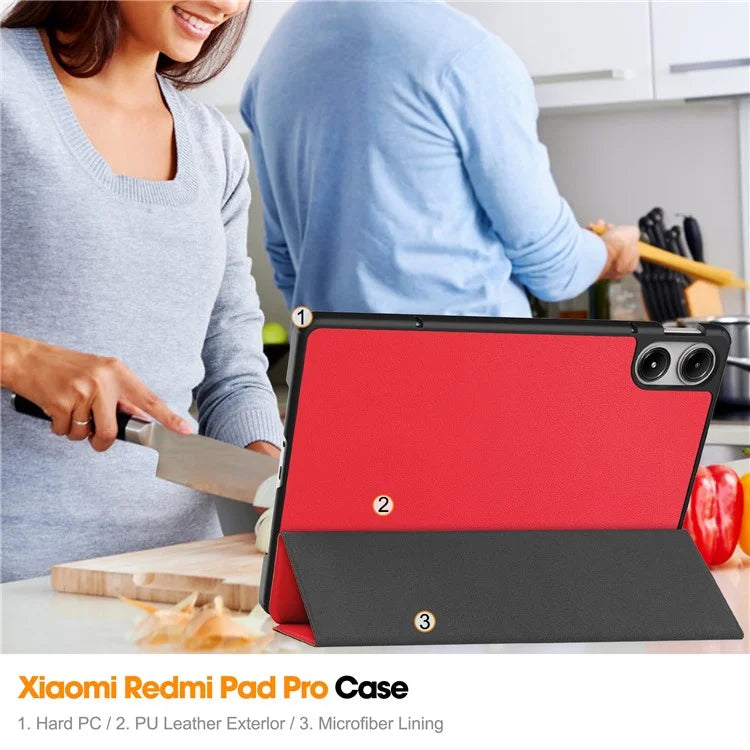 For Xiaomi Redmi Pad Pro / Redmi Pad Pro 5G / Poco Pad Case Tri-Fold Stand Leather Tablet Cover with Auto Wake / Sleep