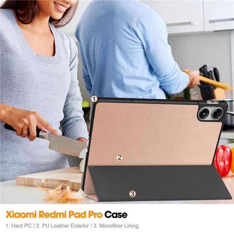 For Xiaomi Redmi Pad Pro / Redmi Pad Pro 5G / Poco Pad Case Tri-Fold Stand Leather Tablet Cover with Auto Wake / Sleep