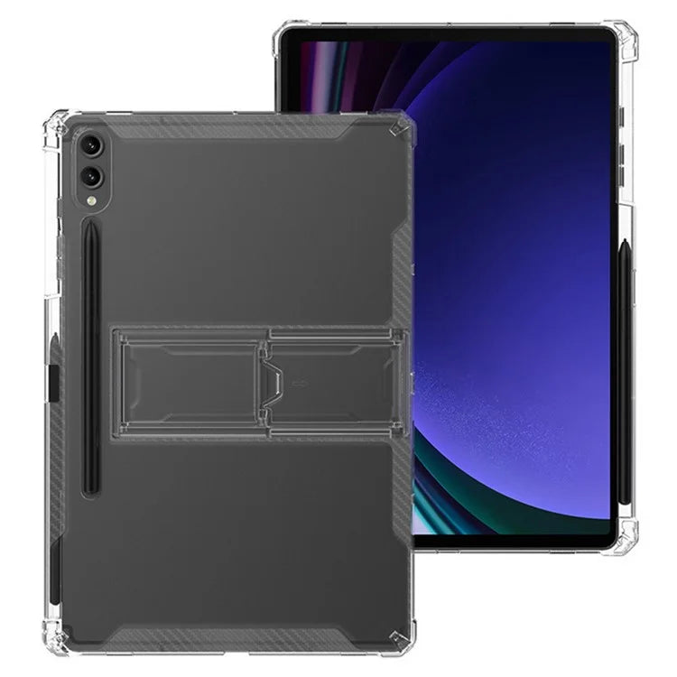 For Samsung Galaxy Tab S9+ Clear Tablet Case Airbag 4 Corners TPU Cover with PC Kickstand
