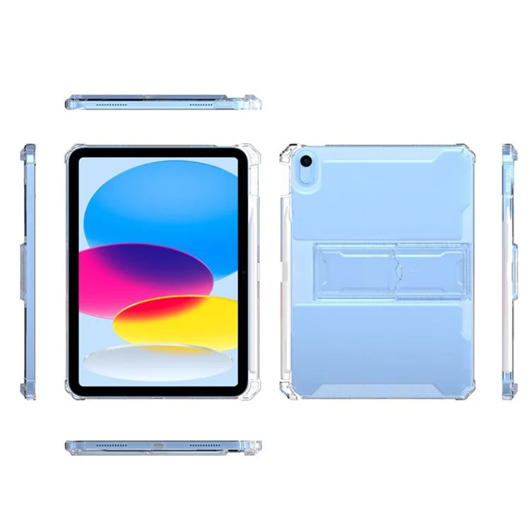 For iPad 10.9 (2022) Tablet Case Clear TPU Airbag Corners Drop Protection Cover with PC Kickstand
