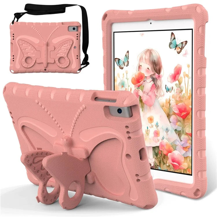 For iPad 10.2 (2021) / (2020) / (2019) / iPad Air 10.5 inch (2019) Case Butterfly Kickstand EVA Tablet Cover with Lanyard