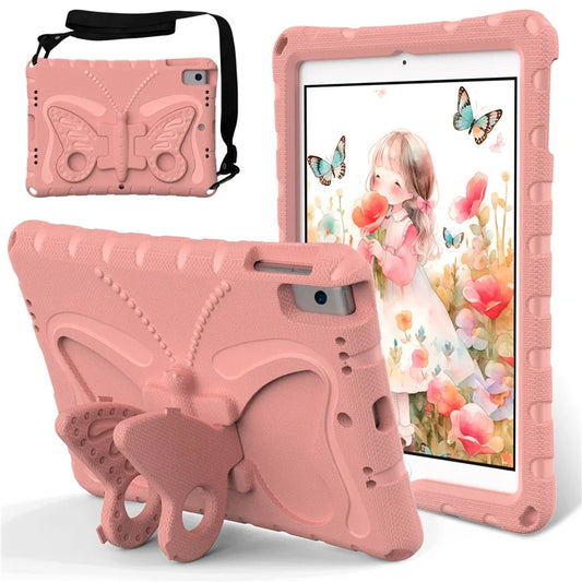 For iPad 10.2 (2021) / (2020) / (2019) / iPad Air 10.5 inch (2019) Case Butterfly Kickstand EVA Tablet Cover with Lanyard