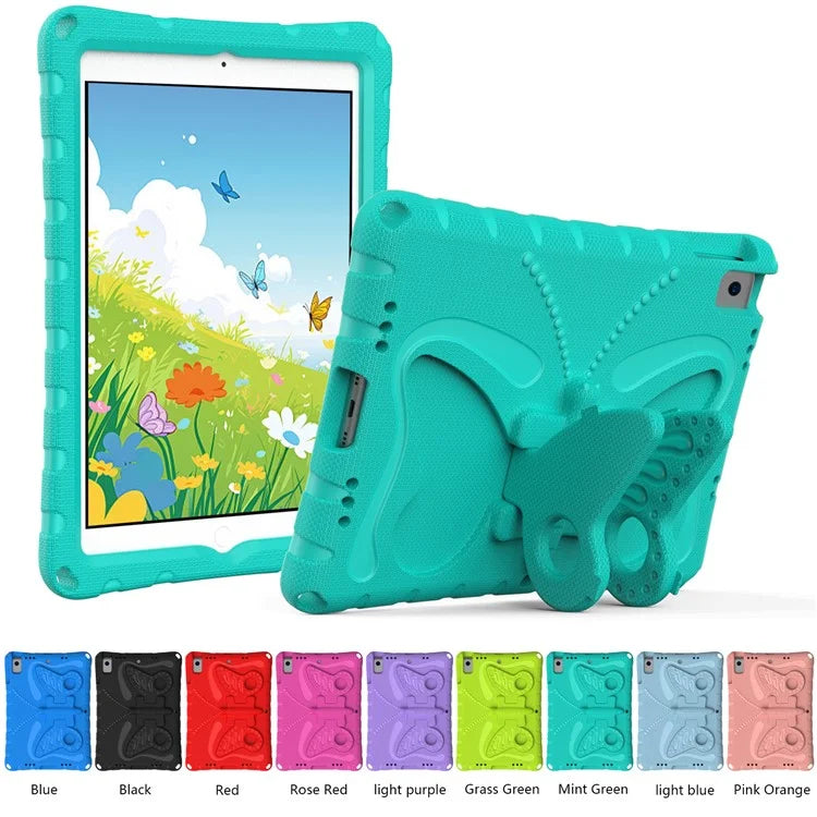 For iPad 10.2 (2021) / (2020) / (2019) / iPad Air 10.5 inch (2019) Case Butterfly Kickstand EVA Tablet Cover with Lanyard