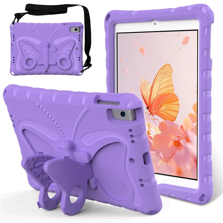 For iPad 10.2 (2021) / (2020) / (2019) / iPad Air 10.5 inch (2019) Case Butterfly Kickstand EVA Tablet Cover with Lanyard