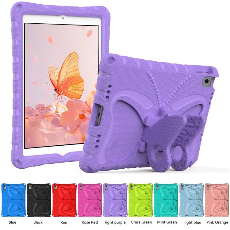 For iPad 10.2 (2021) / (2020) / (2019) / iPad Air 10.5 inch (2019) Case Butterfly Kickstand EVA Tablet Cover with Lanyard