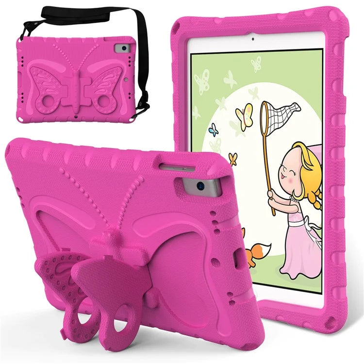 For iPad 10.2 (2021) / (2020) / (2019) / iPad Air 10.5 inch (2019) Case Butterfly Kickstand EVA Tablet Cover with Lanyard