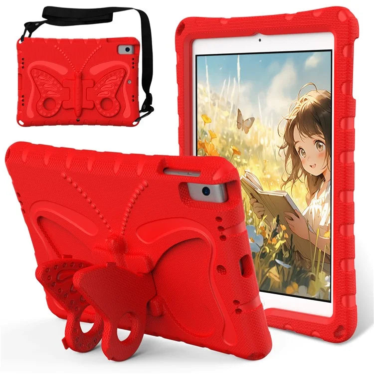 For iPad 10.2 (2021) / (2020) / (2019) / iPad Air 10.5 inch (2019) Case Butterfly Kickstand EVA Tablet Cover with Lanyard