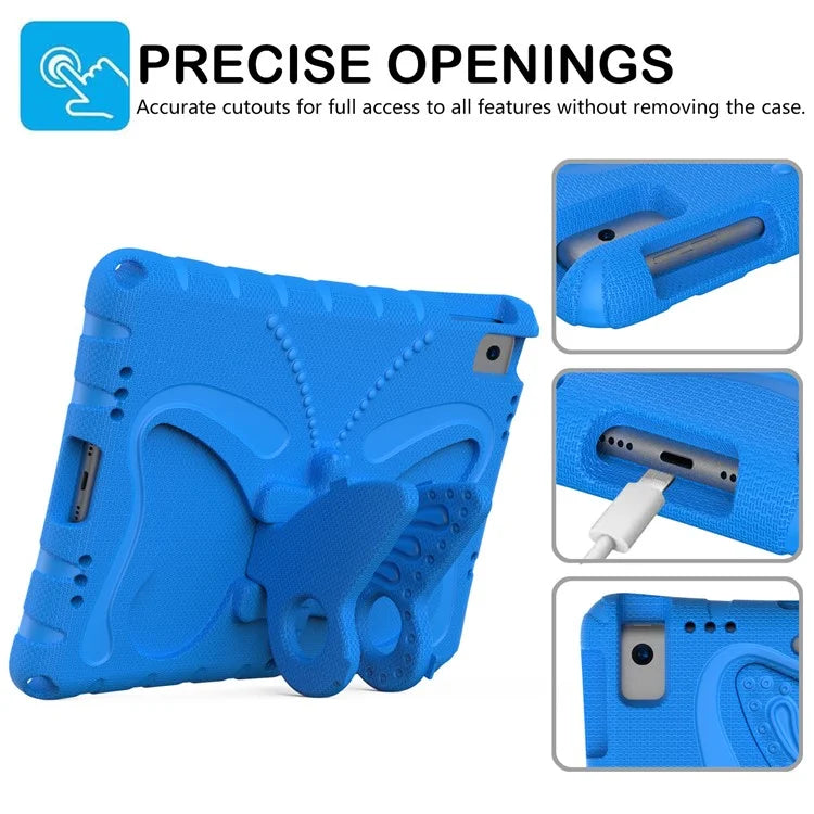 For iPad 10.2 (2021) / (2020) / (2019) / iPad Air 10.5 inch (2019) Case Butterfly Kickstand EVA Tablet Cover with Lanyard