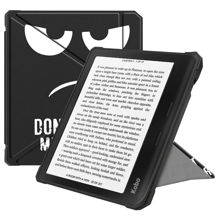 For Kobo Libra 2 N418 E-Reader Case Pattern Printing Origami Stand TPU+PU Leather Tablet Cover