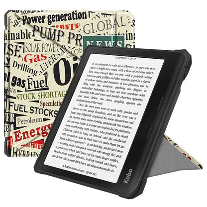 For Kobo Libra 2 N418 E-Reader Case Pattern Printing Origami Stand TPU+PU Leather Tablet Cover