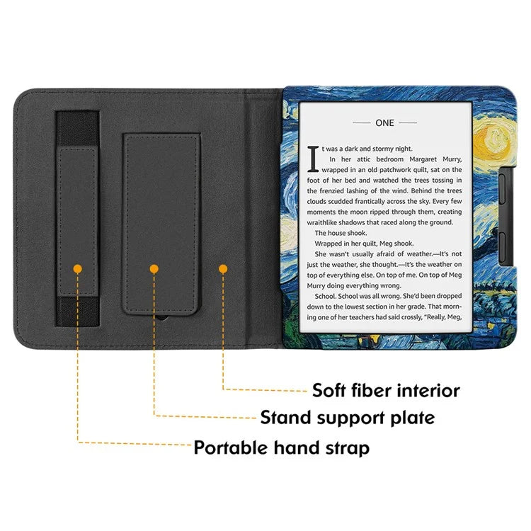 For Kobo Libra 2 N418 Kickstand Case Pattern Printing PU Leather E-Reader Cover