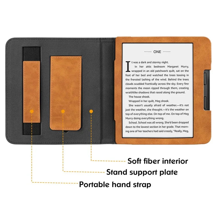 For Kobo Libra 2 N418 Tablet Case Auto Wake / Sleep PU Leather E-Reader Cover with Hand Strap, Kickstand