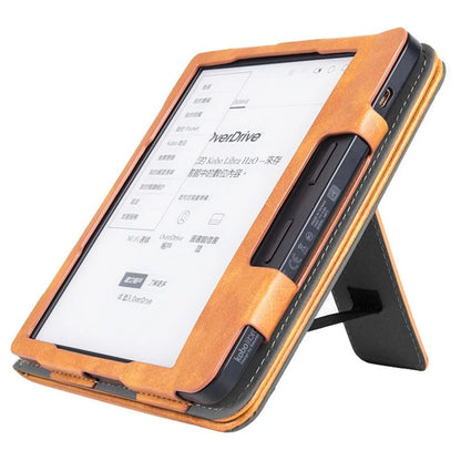 For Kobo Libra 2 N418 Tablet Case Auto Wake / Sleep PU Leather E-Reader Cover with Hand Strap, Kickstand