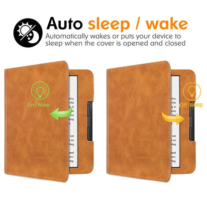 For Kobo Libra 2 N418 Tablet Case Auto Wake / Sleep PU Leather E-Reader Cover with Hand Strap, Kickstand