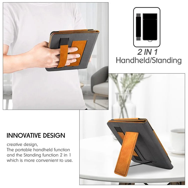 For Kobo Libra 2 N418 Tablet Case Auto Wake / Sleep PU Leather E-Reader Cover with Hand Strap, Kickstand