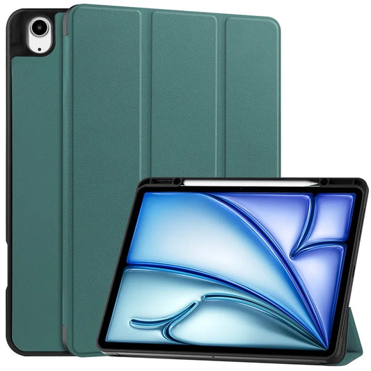 For iPad Air 13 (2024) Leather Case Tri-fold Stand Tablet Cover with Pen Slot