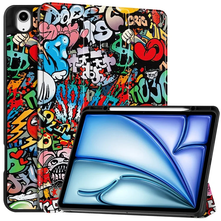 For iPad Air 13 (2024) Case Pattern Printing Tri-fold Stand Leather Cover with Pen Slot