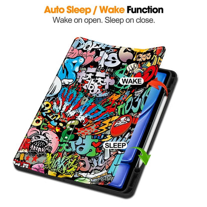 For iPad Air 13 (2024) Case Pattern Printing Tri-fold Stand Leather Cover with Pen Slot