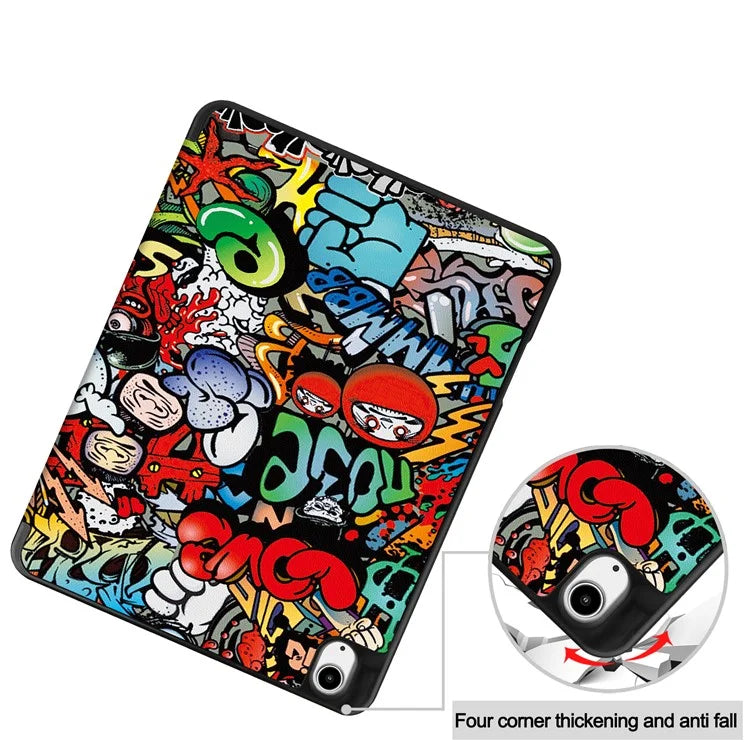 For iPad Air 13 (2024) Case Pattern Printing Tri-fold Stand Leather Cover with Pen Slot