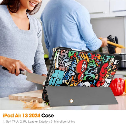 For iPad Air 13 (2024) Case Pattern Printing Tri-fold Stand Leather Cover with Pen Slot