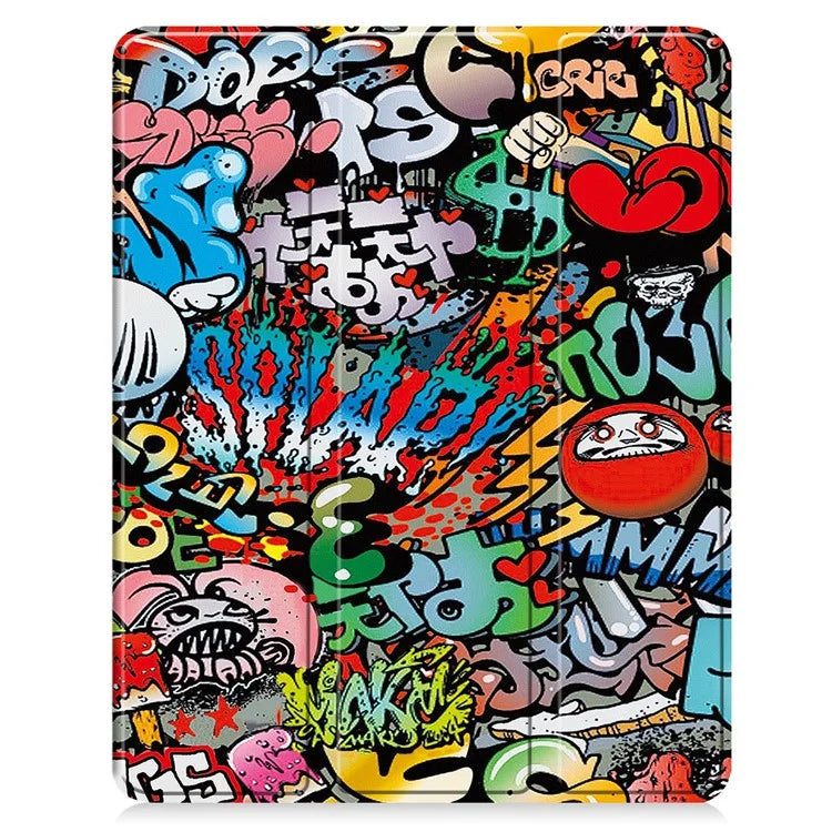For iPad Air 13 (2024) Case Pattern Printing Tri-fold Stand Leather Cover with Pen Slot