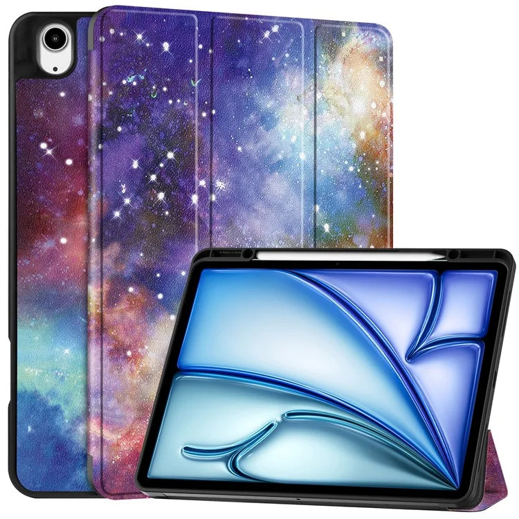 For iPad Air 13 (2024) Case Pattern Printing Tri-fold Stand Leather Cover with Pen Slot