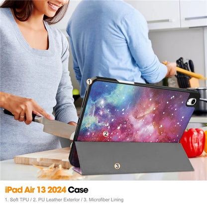 For iPad Air 13 (2024) Case Pattern Printing Tri-fold Stand Leather Cover with Pen Slot