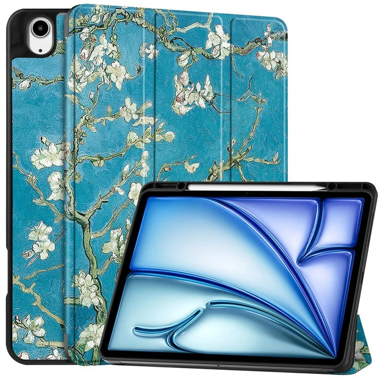 For iPad Air 13 (2024) Case Pattern Printing Tri-fold Stand Leather Cover with Pen Slot