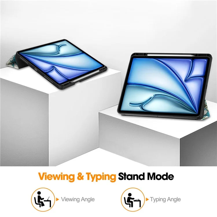 For iPad Air 13 (2024) Case Pattern Printing Tri-fold Stand Leather Cover with Pen Slot
