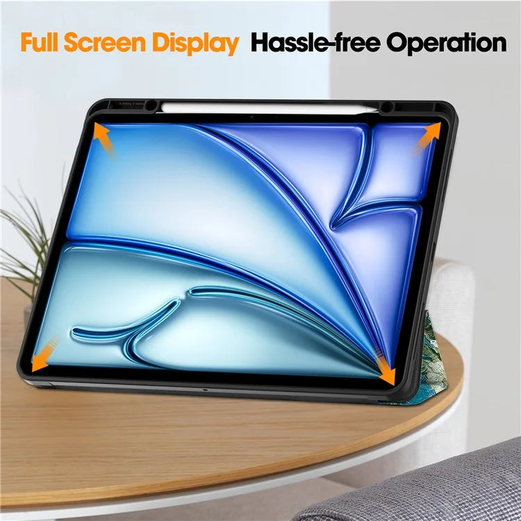 For iPad Air 13 (2024) Case Pattern Printing Tri-fold Stand Leather Cover with Pen Slot