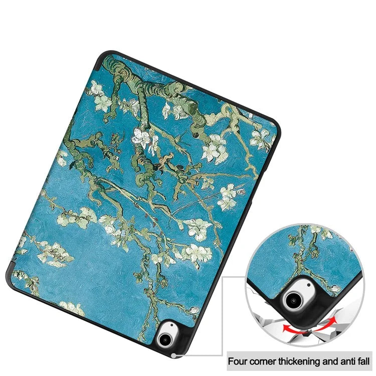 For iPad Air 13 (2024) Case Pattern Printing Tri-fold Stand Leather Cover with Pen Slot