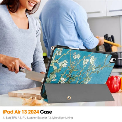 For iPad Air 13 (2024) Case Pattern Printing Tri-fold Stand Leather Cover with Pen Slot