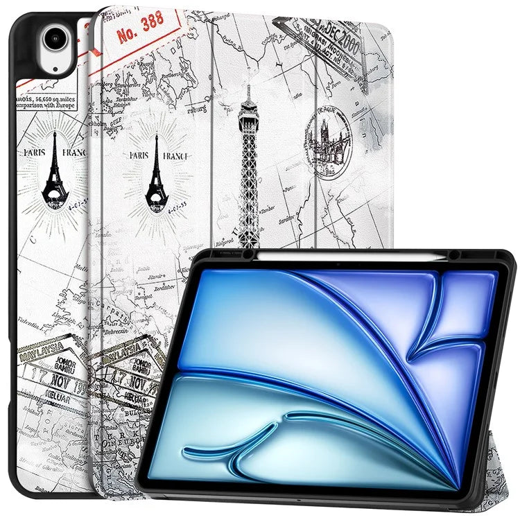 For iPad Air 13 (2024) Case Pattern Printing Tri-fold Stand Leather Cover with Pen Slot