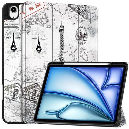 For iPad Air 13 (2024) Case Pattern Printing Tri-fold Stand Leather Cover with Pen Slot