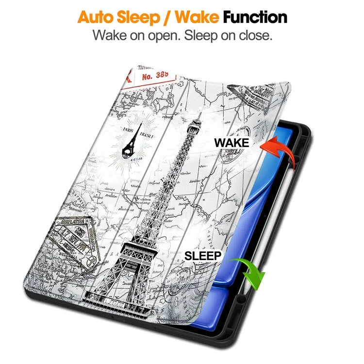 For iPad Air 13 (2024) Case Pattern Printing Tri-fold Stand Leather Cover with Pen Slot