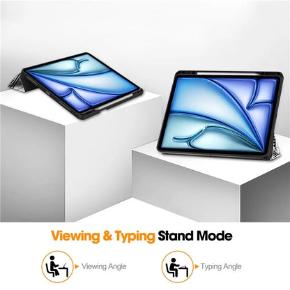 For iPad Air 13 (2024) Case Pattern Printing Tri-fold Stand Leather Cover with Pen Slot