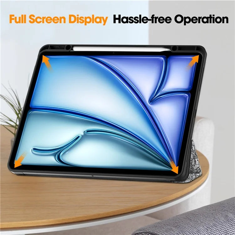 For iPad Air 13 (2024) Case Pattern Printing Tri-fold Stand Leather Cover with Pen Slot