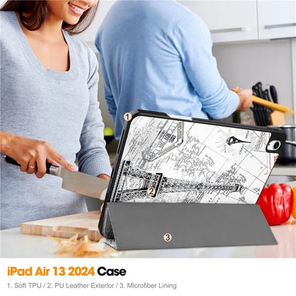 For iPad Air 13 (2024) Case Pattern Printing Tri-fold Stand Leather Cover with Pen Slot