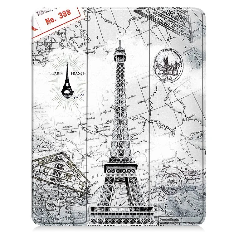 For iPad Air 13 (2024) Case Pattern Printing Tri-fold Stand Leather Cover with Pen Slot