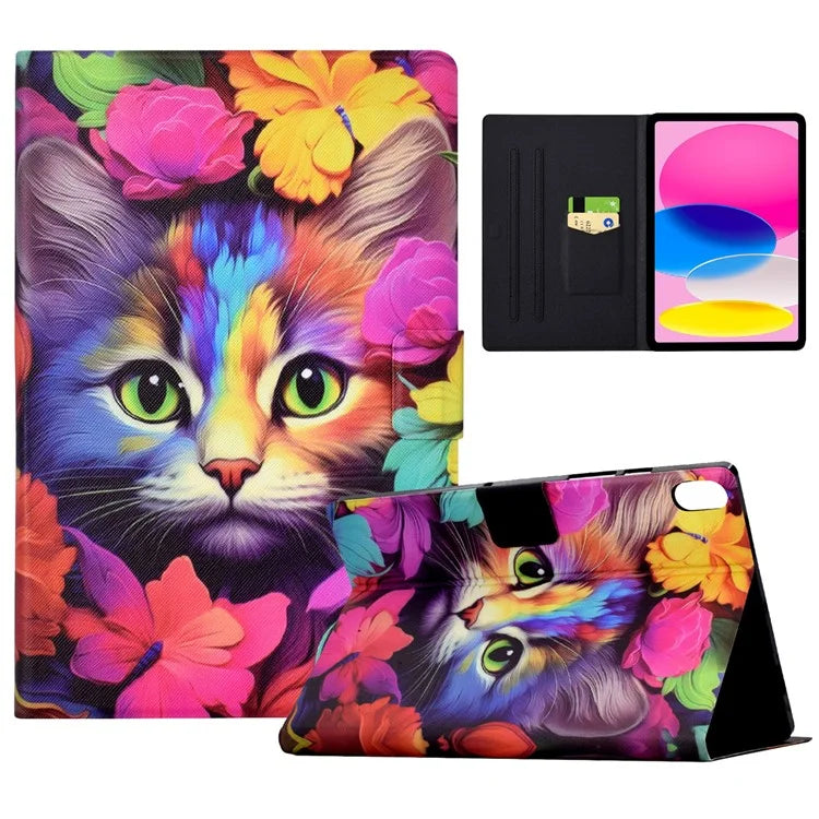 For iPad 10.9 (2022) Case with Card Slots Pattern Printed Bump Proof Leather Tablet Cover